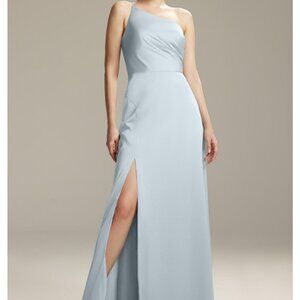 Blue, One Shoulder, Satin Dress with Slit